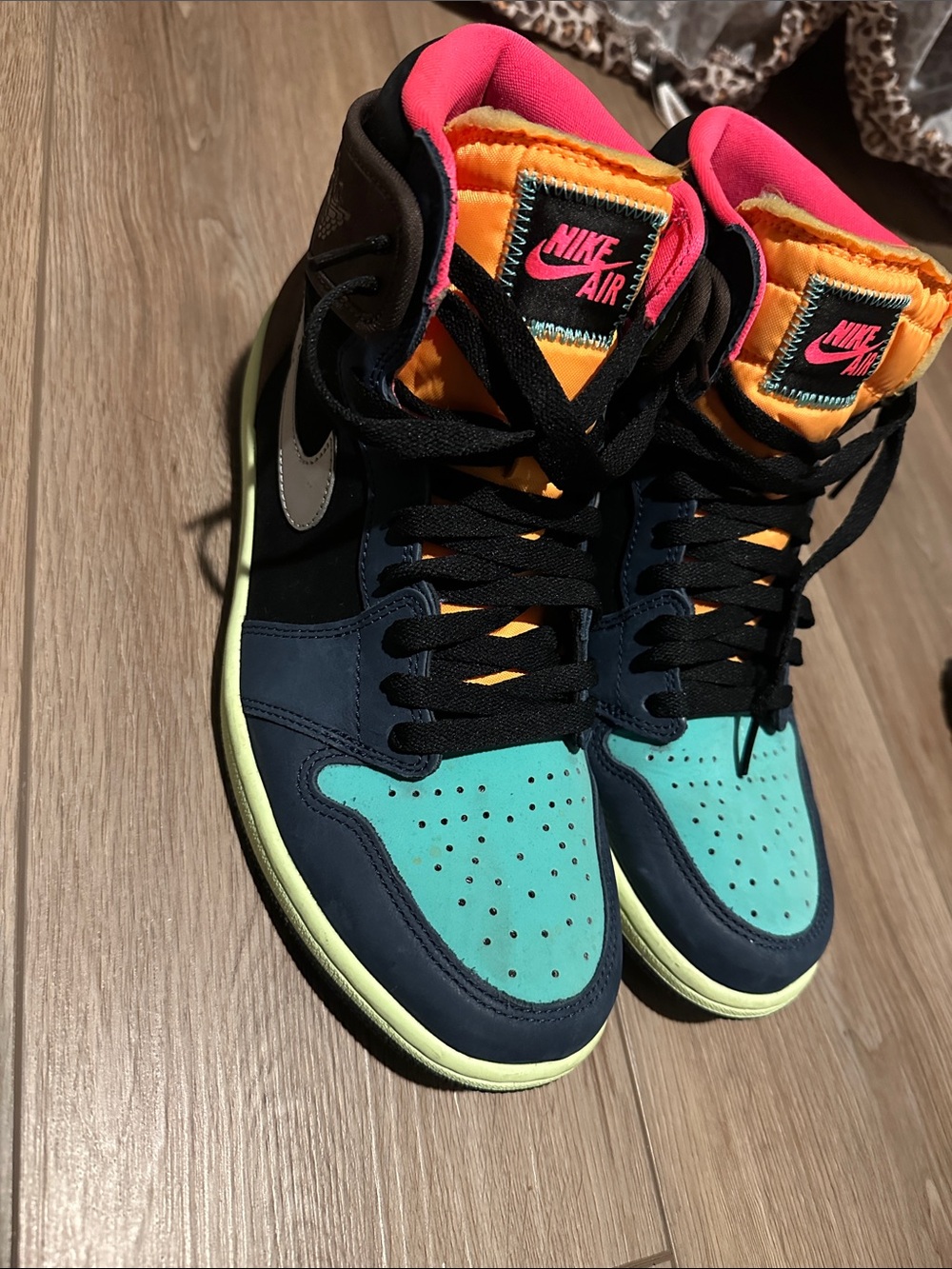 Jordan 1 bio hazard High-Top Sneakers in Teal, Navy, Black & Hot Pink